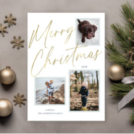 Festividades Cartão de Natal com Foto em Script Dourado 3
