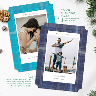Festividades Cartão de Natal com Foto em Xadrez Azul