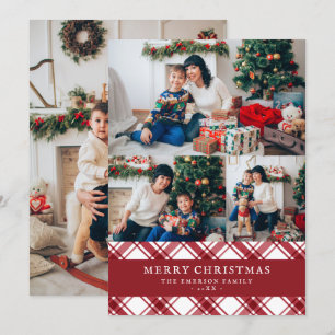 Festividades Cartão de Natal com Foto em Xadrez Vermelho