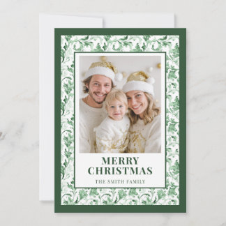 Festividades Cartão de Natal com Foto Floral Verde Toile