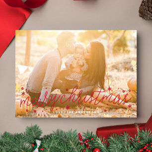Festividades Cartão de Natal com Foto Grande e Letra Vermelha