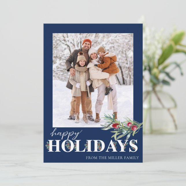 Festividades Cartão de Natal com Foto Verde Elegante (Em pé/Frente)