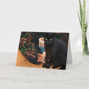Festividades Cartão de Natal com Gato Preto