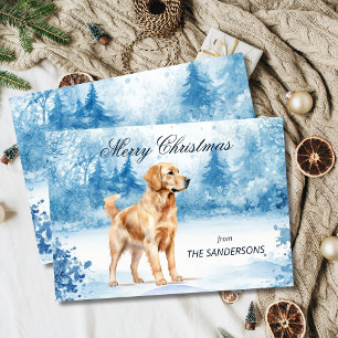 Festividades Cartão de Natal com Golden Retriever em Aquarela
