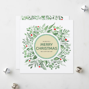 Festividades Cartão de Natal com Grinalda de Aquarela