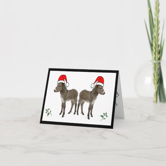 Festividades Cartão de Natal com holly e burro (Frente)