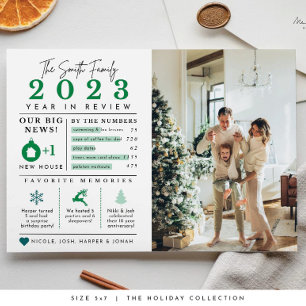 Festividades Cartão de Natal com Infográfico de Revisão do Ano