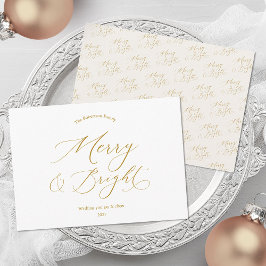 Festividades Cartão de Natal com Letra Dourada Elegante Merry &