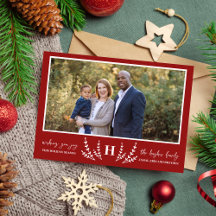 Cartão de Natal com Monograma de Família para Foto