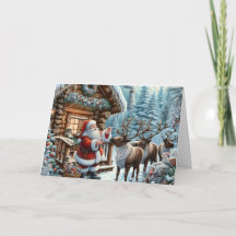Cartão de Natal com Papai Noel e Rena