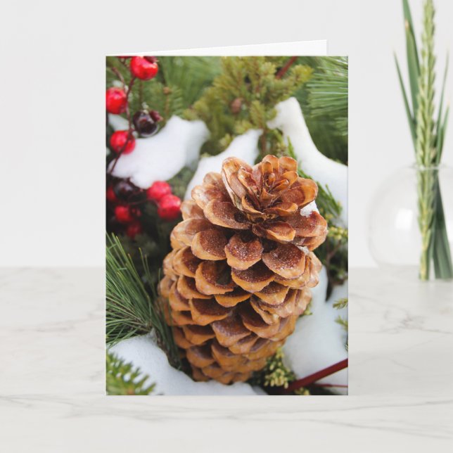 Festividades Cartão de Natal com Pinecone e neve (Frente)