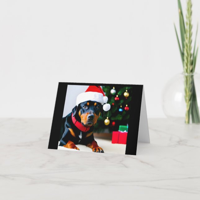 Festividades Cartão de Natal com Rottweiler vestindo chapéu de  (Frente)