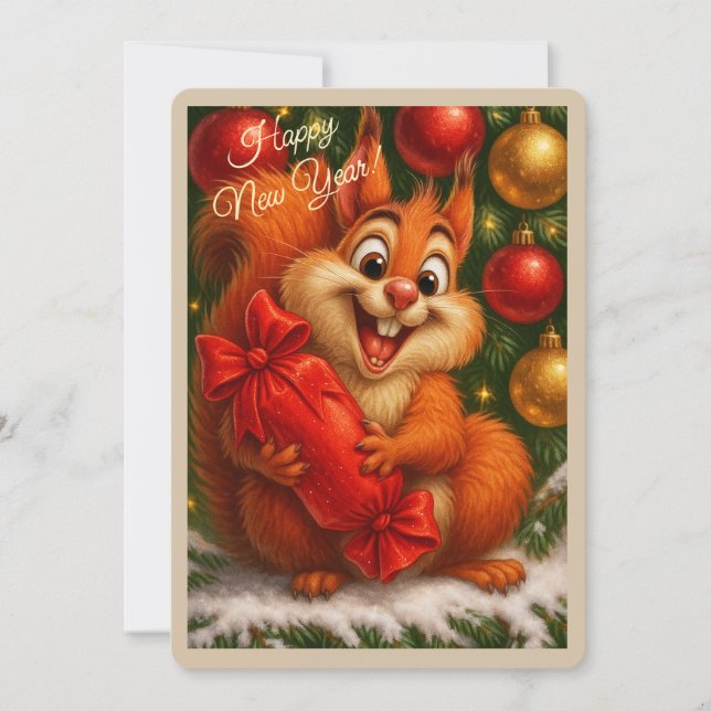 Festividades Cartão de Natal com um esquilo (Frente)