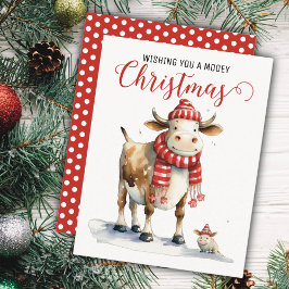 Festividades Cartão de Natal com Vaca Engraçada