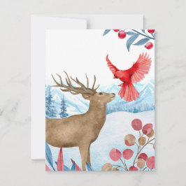 Festividades Cartão de Natal com Veado e Cardinal