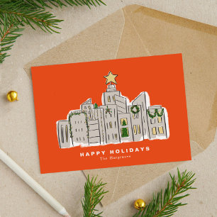 Festividades Cartão de Natal Corporativo Skyline da Cidade Verm