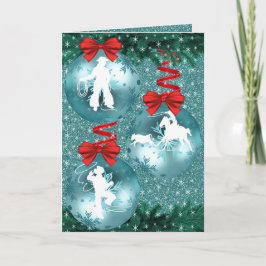 Festividades Cartão de Natal Cowboys Cowgirls Roping On Blue