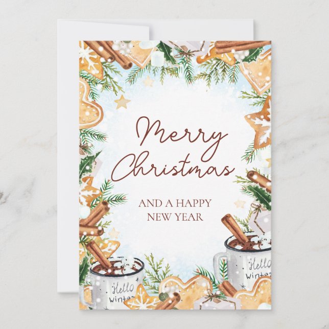 Festividades Cartão de Natal Cozy Watercolor (Frente)