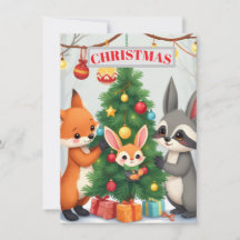 Cartão de Natal da Árvore de Animais da Floresta F