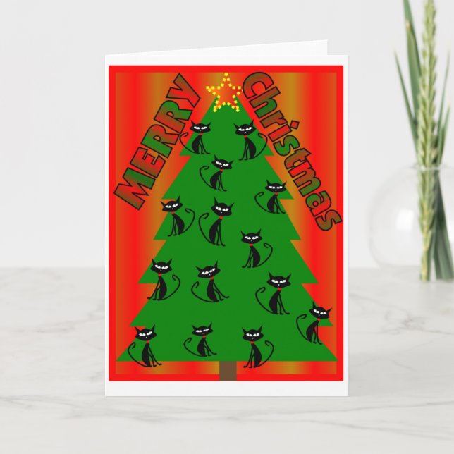 Festividades cartão de Natal da ÁRVORE do CAT do Feliz Natal (Frente)
