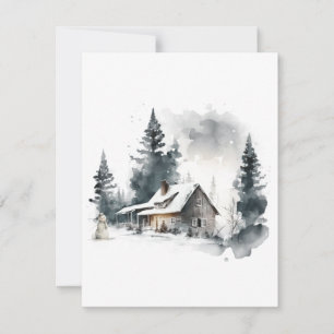 Festividades Cartão de Natal da Cabana em Aquarela na Neve