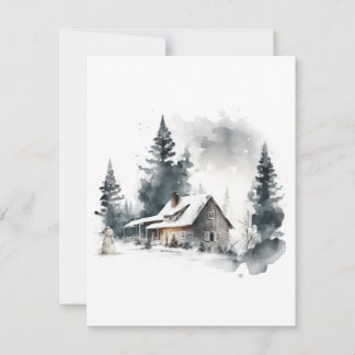 Festividades Cartão de Natal da Cabana em Aquarela na Neve