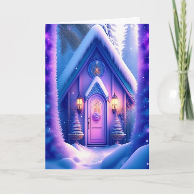 Festividades Cartão de Natal da Casa de Campo Rosa e Lavanda (Frente)