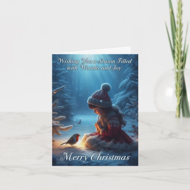 Festividades Cartão de Natal da Cena de Neve e Robin (Frente)