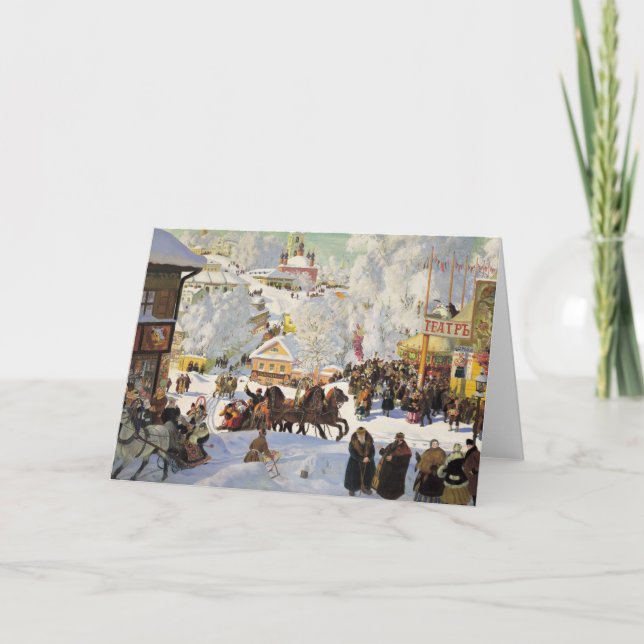 Festividades Cartão de Natal da Cena de Neve Russa (Frente)