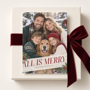 Festividades Cartão de Natal da Família Burgundy All Is Merry