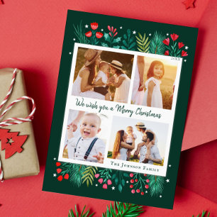 Festividades Cartão de Natal da Família com Fotografias e Aquar