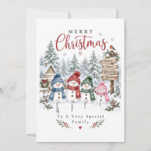 Cartão de Natal da Família do Boneco de Neve Feliz