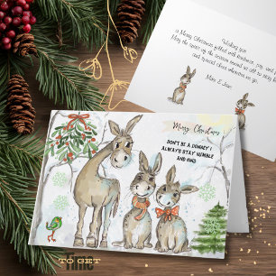 Festividades Cartão de Natal da Família Donkey humilde e gentil