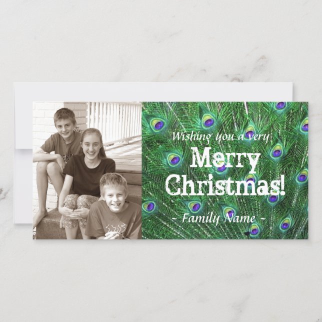 Festividades Cartão de Natal da foto da pena do pavão (Frente)