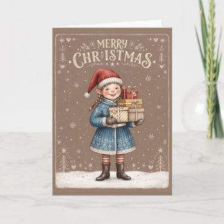 Festividades Cartão de Natal da Menina Elfo Alegre