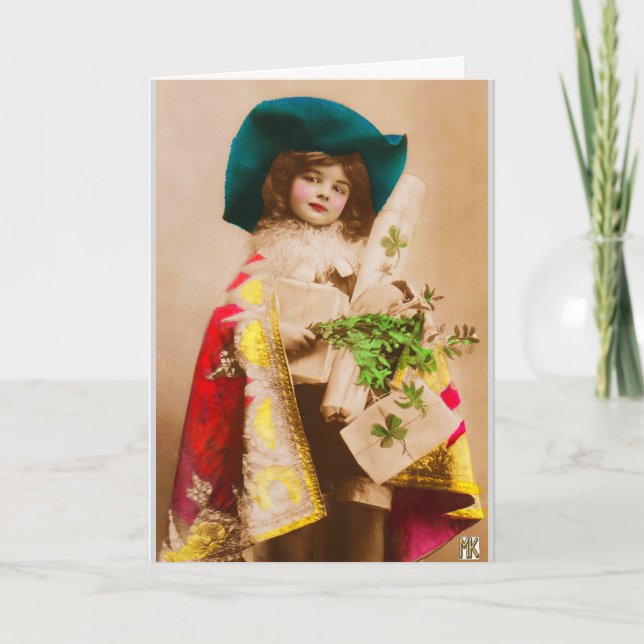 Festividades Cartão de Natal da Menina Trevo com Capuz de Prese (Frente)