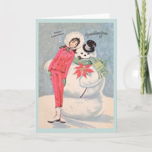 Festividades Cartão de Natal da neta retrô (Frente)