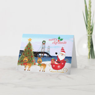 Festividades Cartão de Natal da Ponte Mackinac com Papais noeis