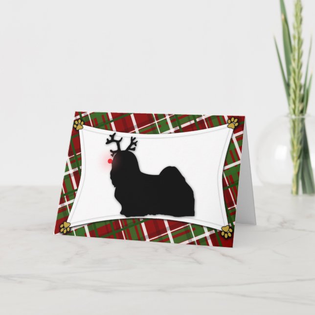 Festividades Cartão de Natal da rena de Lhasa Apso (Frente)