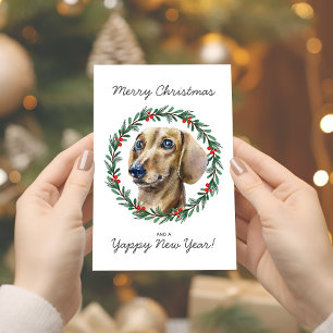 Festividades Cartão de Natal Dachshund Holiday Watercolor