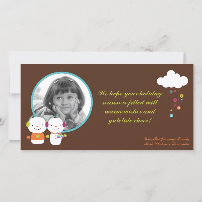 Festividades Cartão de Natal de 4x8 Moderno Snowman Snow Flake  (Frente)