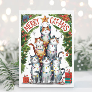Festividades Cartão de Natal de Aguarela Gato Natalício Diverti
