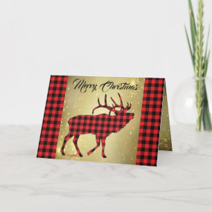 Festividades Cartão de Natal de Alce Macho com Xadrez Vermelho