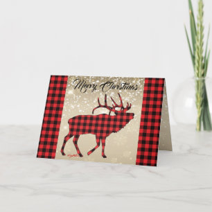 Festividades Cartão de Natal de Alce Macho com Xadrez Vermelho 