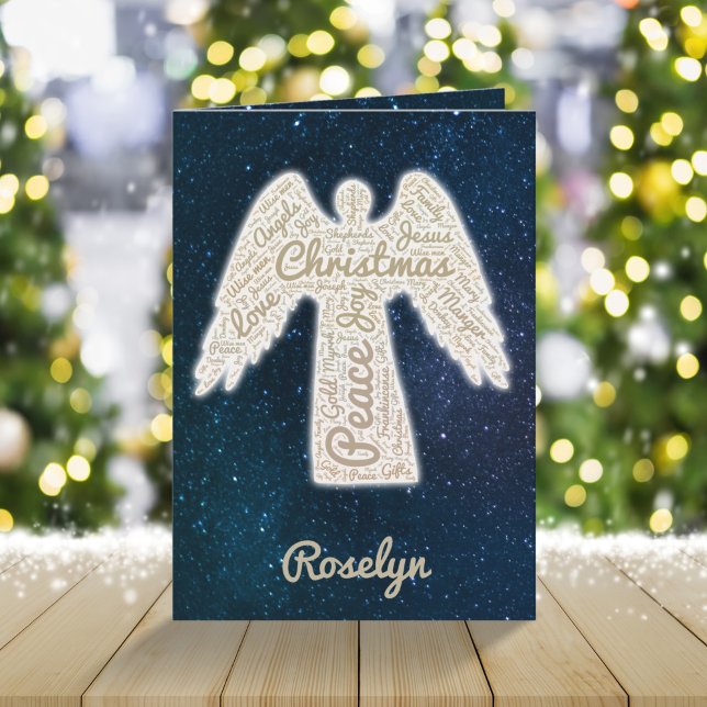 Festividades Cartão de Natal de anjo de ouro religioso personal (Criador carregado)