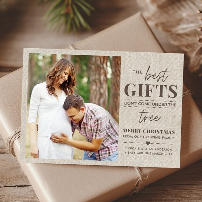 Festividades Cartão de Natal de Anunciação de Gravidez Rustic (Rustic Pregnancy Announcement Christmas Card)