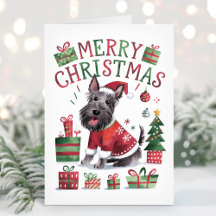 Cartão de Natal de Aquarela Fofa do Terrier Escocê