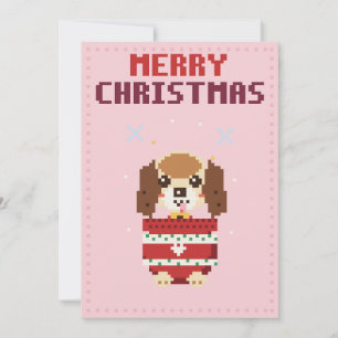 Festividades Cartão de Natal de Arte em Pixel Rosa Cachorrinho