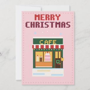 Festividades Cartão de Natal de Arte em Pixel Rosa Café Aconche