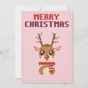 Festividades Cartão de Natal de Arte em Pixel Rosa da Rena